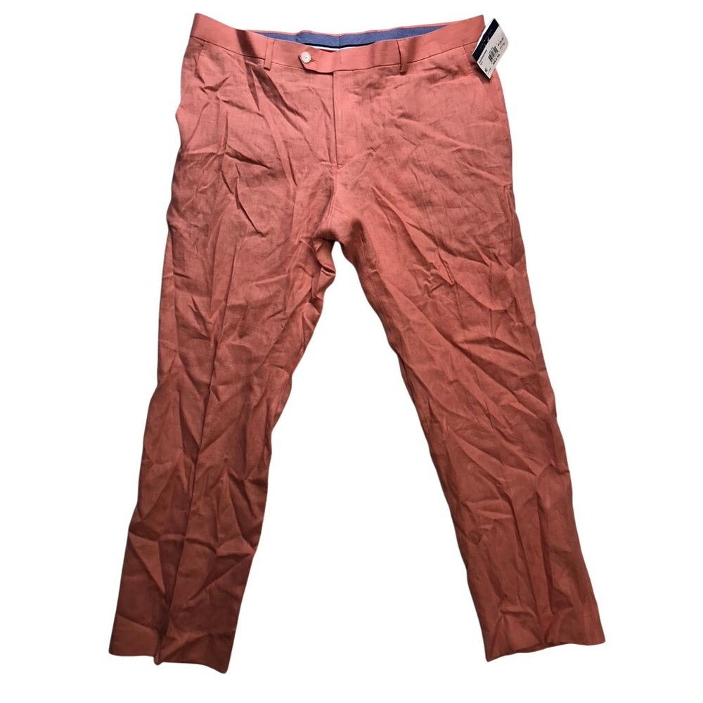 Tommy Hilfiger Hall Dress Pants Mens 38x30 Light Red 100% Linen Flat Front NWT
